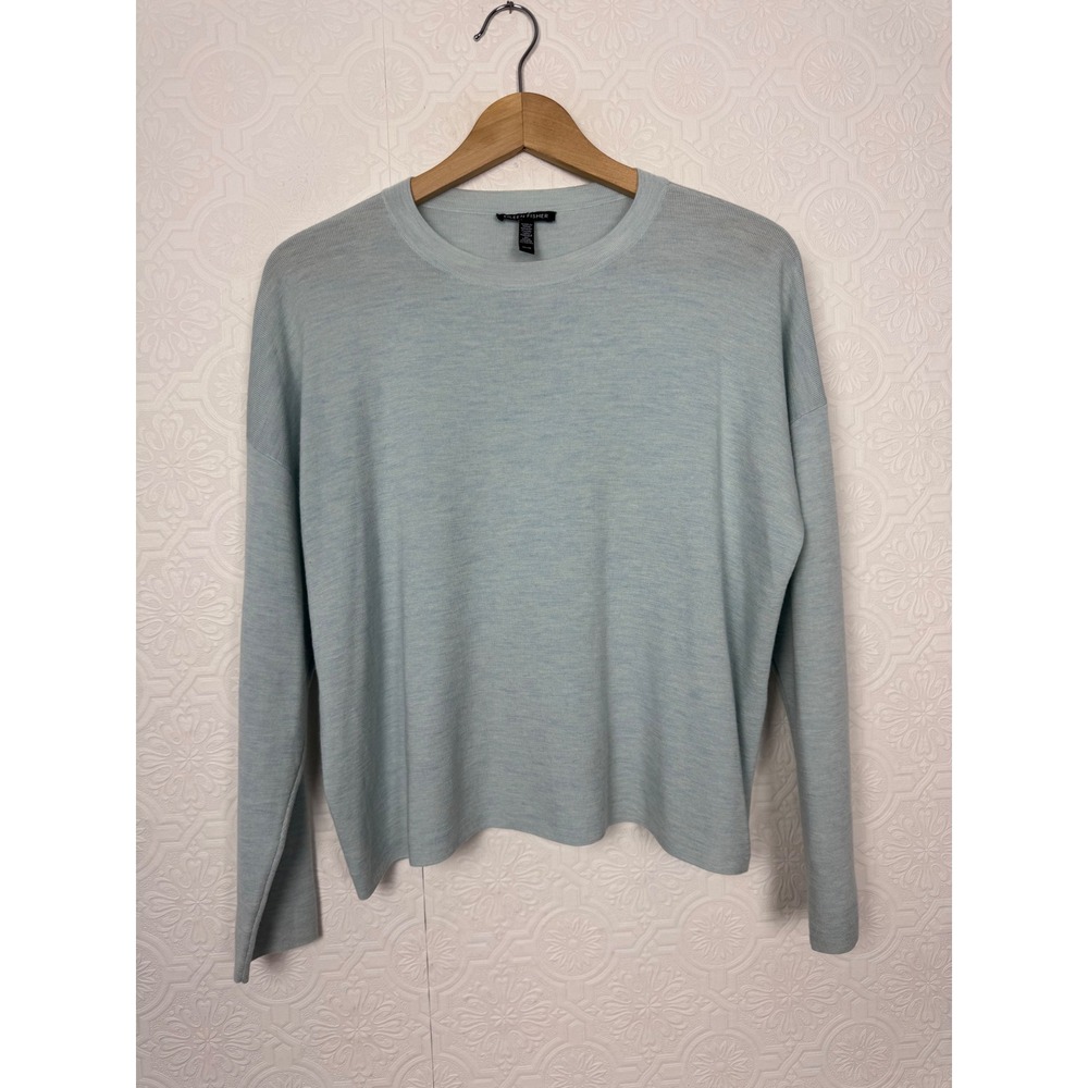 Eileen Fisher Seafoam Green Superfine Merino Wool Boxy Crewneck Sweater XS